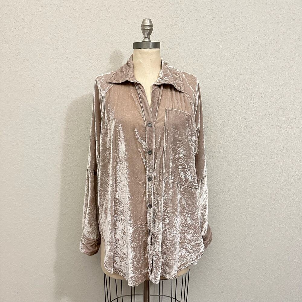 WE THE FREE Night Skies Velvet Top Mauve Button Up Oversized Shacket